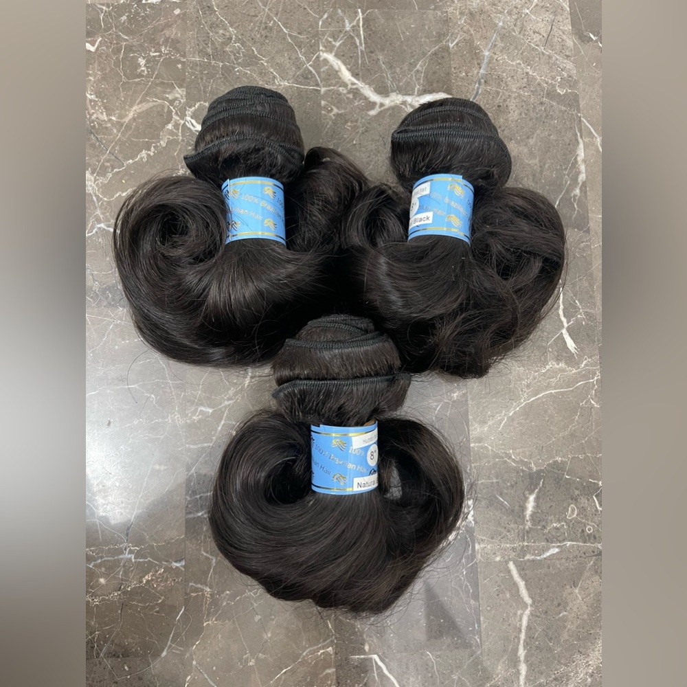 New! 8” Natural Black, Bouncy Wave Top Virgin Human Hair Bundles (Quantity 3)